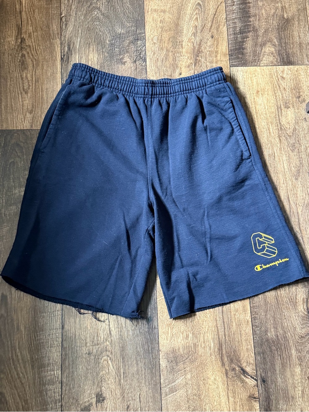 Champion Navy Athletic Shorts with Yellow Logo